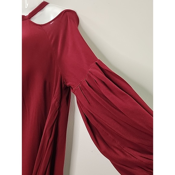 Free People Womens L Burgundy Cold Shoulder Draped Long Sleeve Tunic Mini Dress - Picture 3 of 9